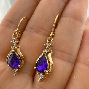Gold and Purple Teardrop Earrings with Sparkling Accents